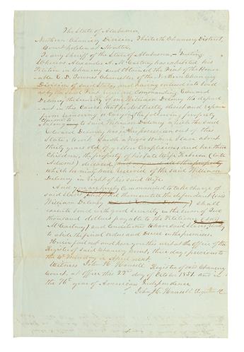 (SLAVERY AND ABOLITION.) ALABAMA. Order to take possession of Sarah, a yellow complexioned slave woman and her four children, the prope